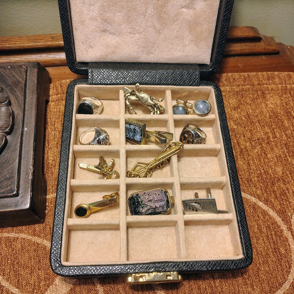 Scully & Scully Luxury Black Leather Cufflink Case Box Suede Lined Italy Filled